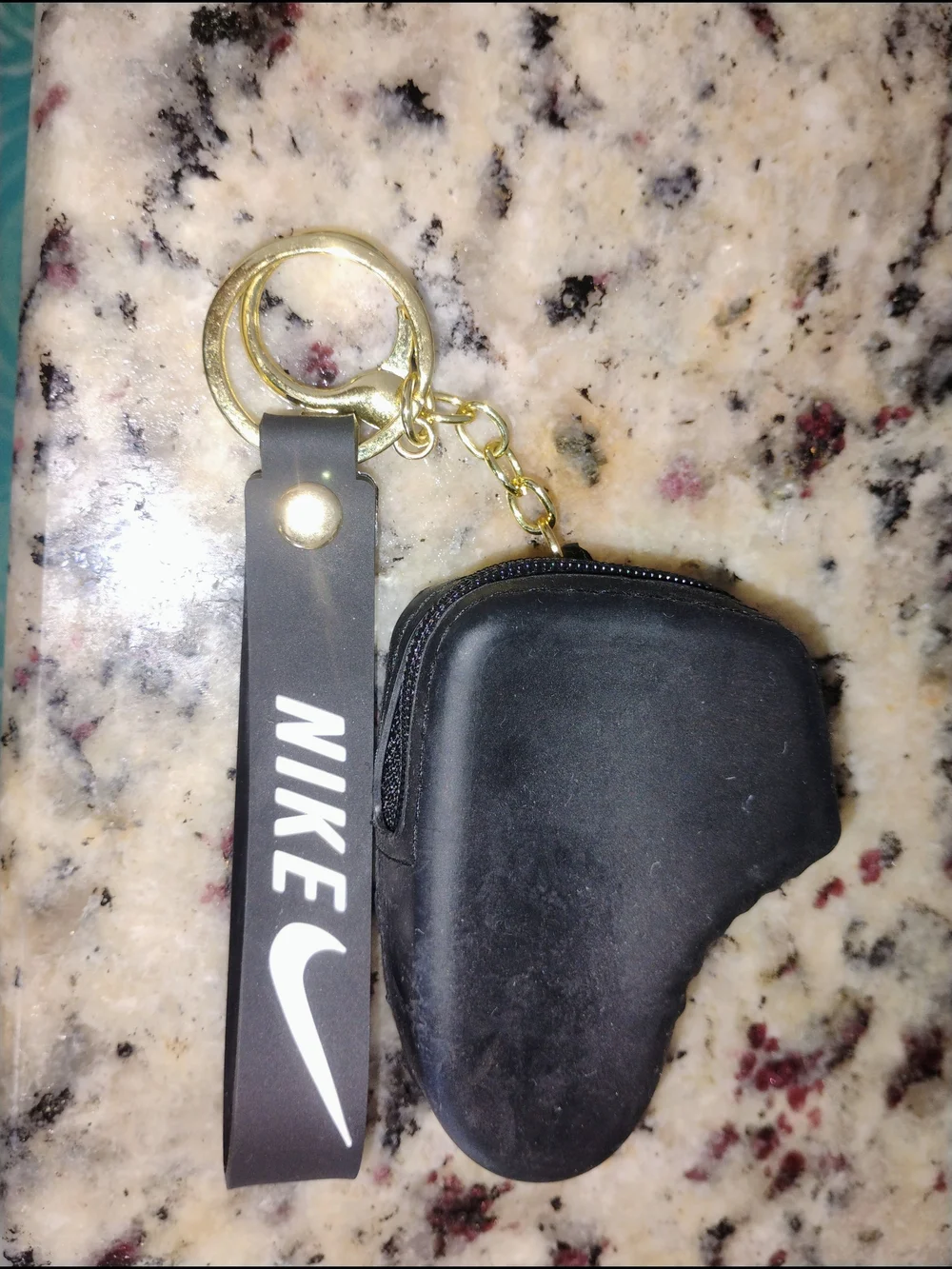 Nike Black and White Sneaker Keychain with Gold Rings